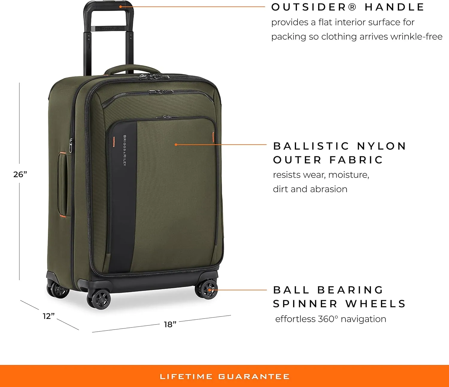Briggs & Riley 26" Medium Expandable Spinner - Checked Luggage for Travel, Suitcases with Wheels, Softside Rolling Bag for Men & Women, Self-Repairing Zipper - ZDX Collection, Hunter