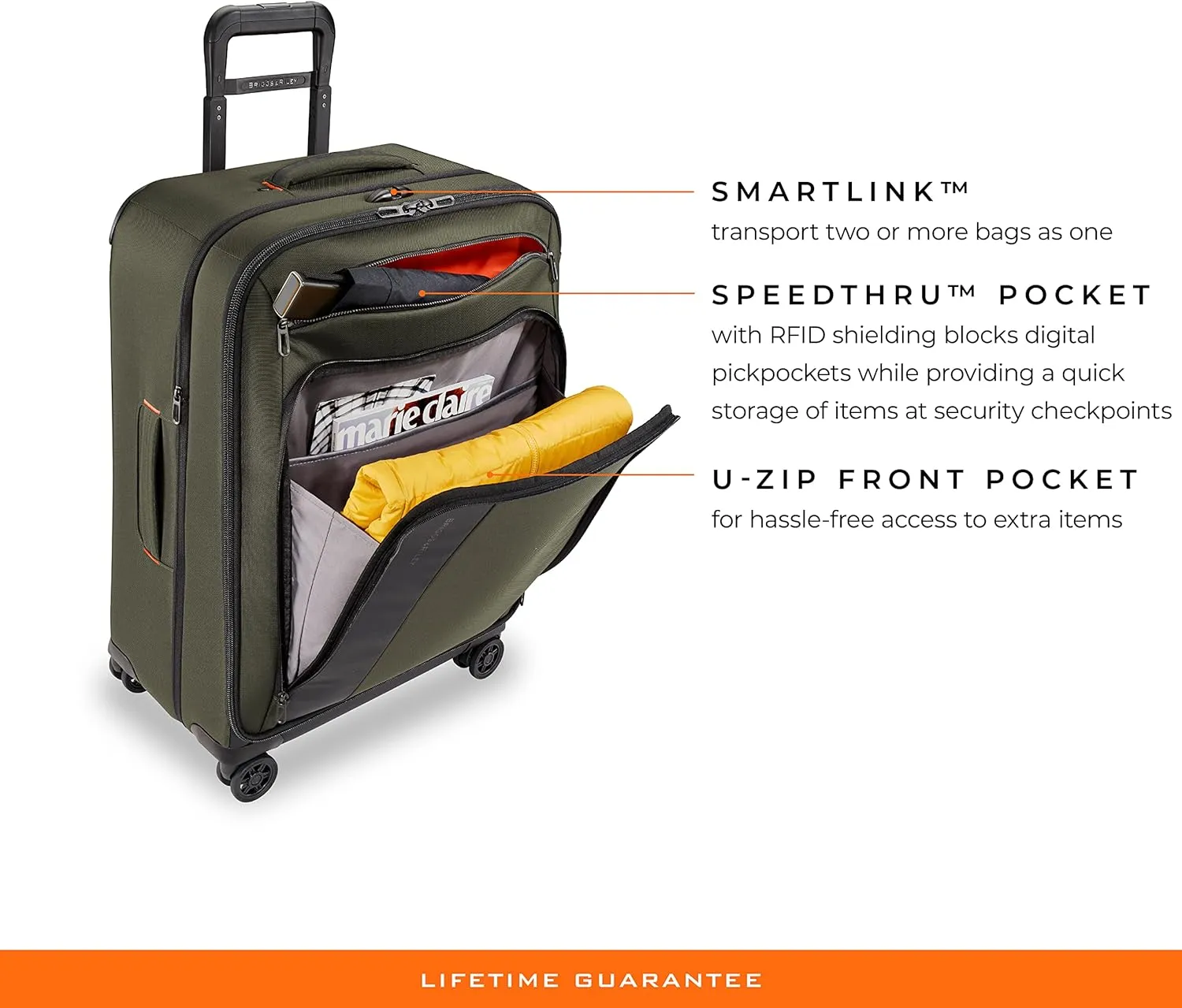 Briggs & Riley 26" Medium Expandable Spinner - Checked Luggage for Travel, Suitcases with Wheels, Softside Rolling Bag for Men & Women, Self-Repairing Zipper - ZDX Collection, Hunter