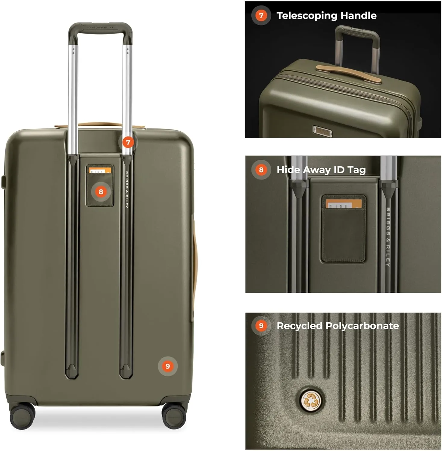 Briggs & Riley 30" Large Expandable Spinner - Checked Luggage for Travel, Suitcases with Wheels, Hardside Rolling Bag for Men & Women, Self-Repairing Zipper - Sympatico Collection, Olive