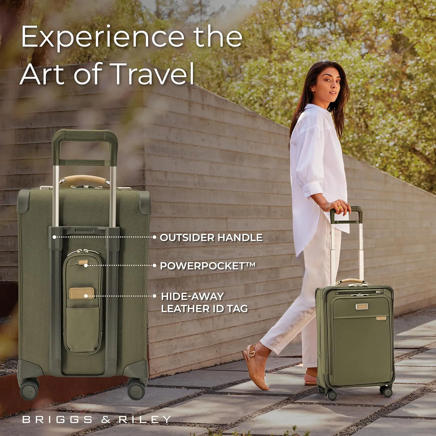 Briggs & Riley Essential 22" Carry On Expandable Spinner - Luggage for Travel, Suitcases with Wheels, Softside Rolling Bag for Men & Women, Self-Repairing Zipper - Baseline Collection, Olive