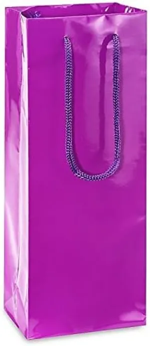 Brilliant Bag Co - 10 pack - High Gloss Wine Bags - 5" x 3 1/2" x 13 1/4" - Gift and Party Bag with handles for Wine, Hard liquor and Champagne Bottles (Purple)