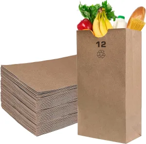 Brown Kraft Paper Bag (12 lb) Large - Paper Lunch Bags, Large Snacks, Gift Bags, Grocery, Merchandise, Party Bags (7 1/16 x 4 1/2 x 13 3/4 in.) (12 Pound Capacity) by EcoQuality (500)