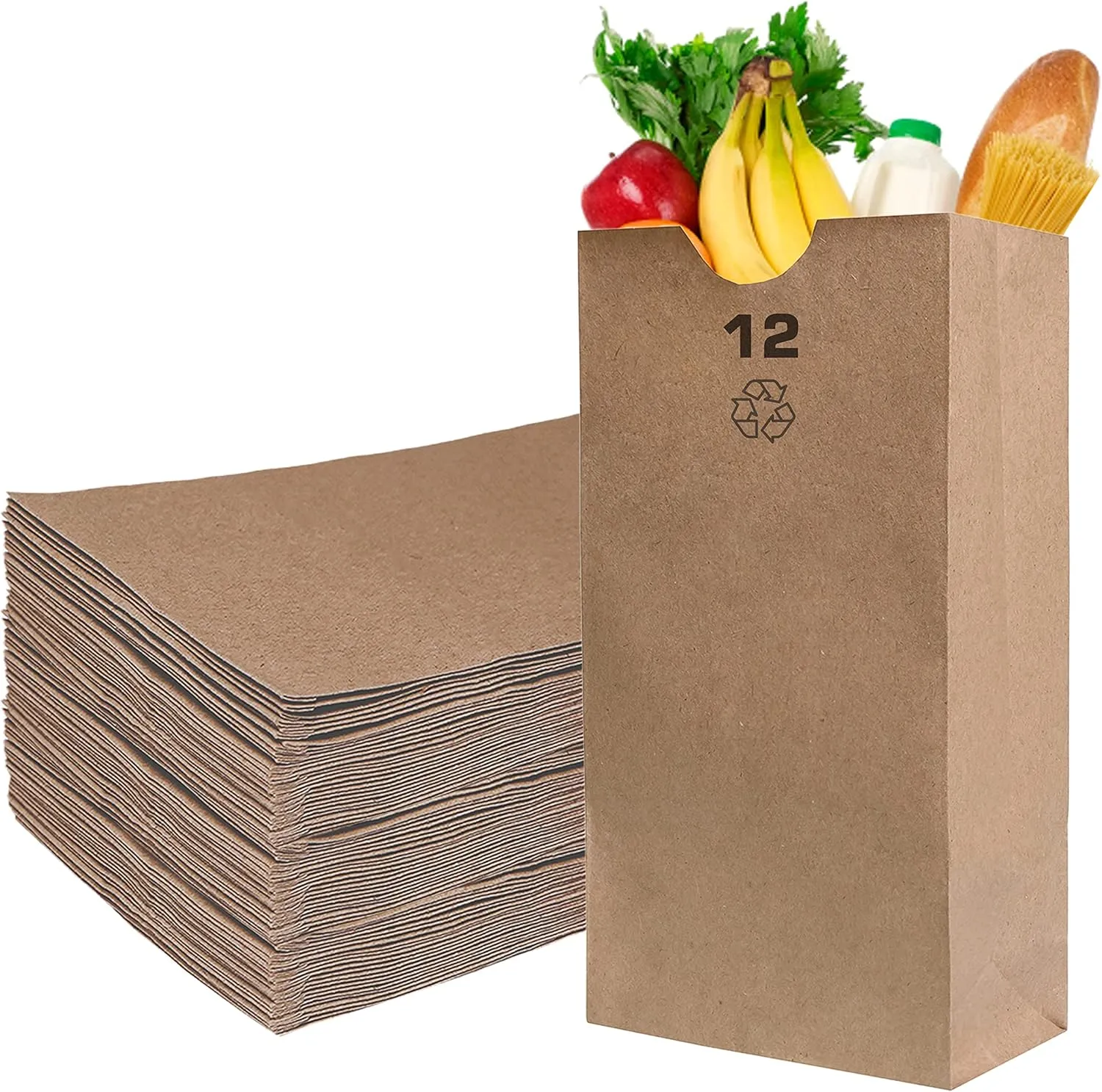 Brown Kraft Paper Bag (12 lb) Large - Paper Lunch Bags, Large Snacks, Gift Bags, Grocery, Merchandise, Party Bags (7 1/16 x 4 1/2 x 13 3/4 in.) (12 Pound Capacity) by EcoQuality (500)