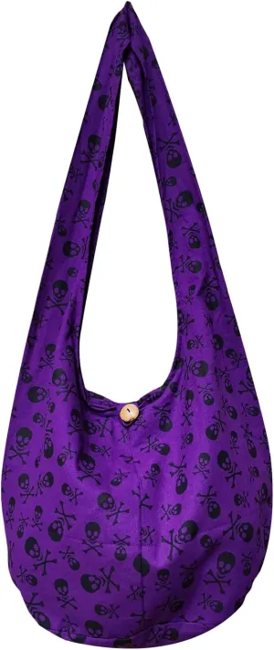 BTP! Skull Punk Rock Hippie Hobo Thai Cotton Sling Crossbody Bag Messenger Purse (Purple SK6)