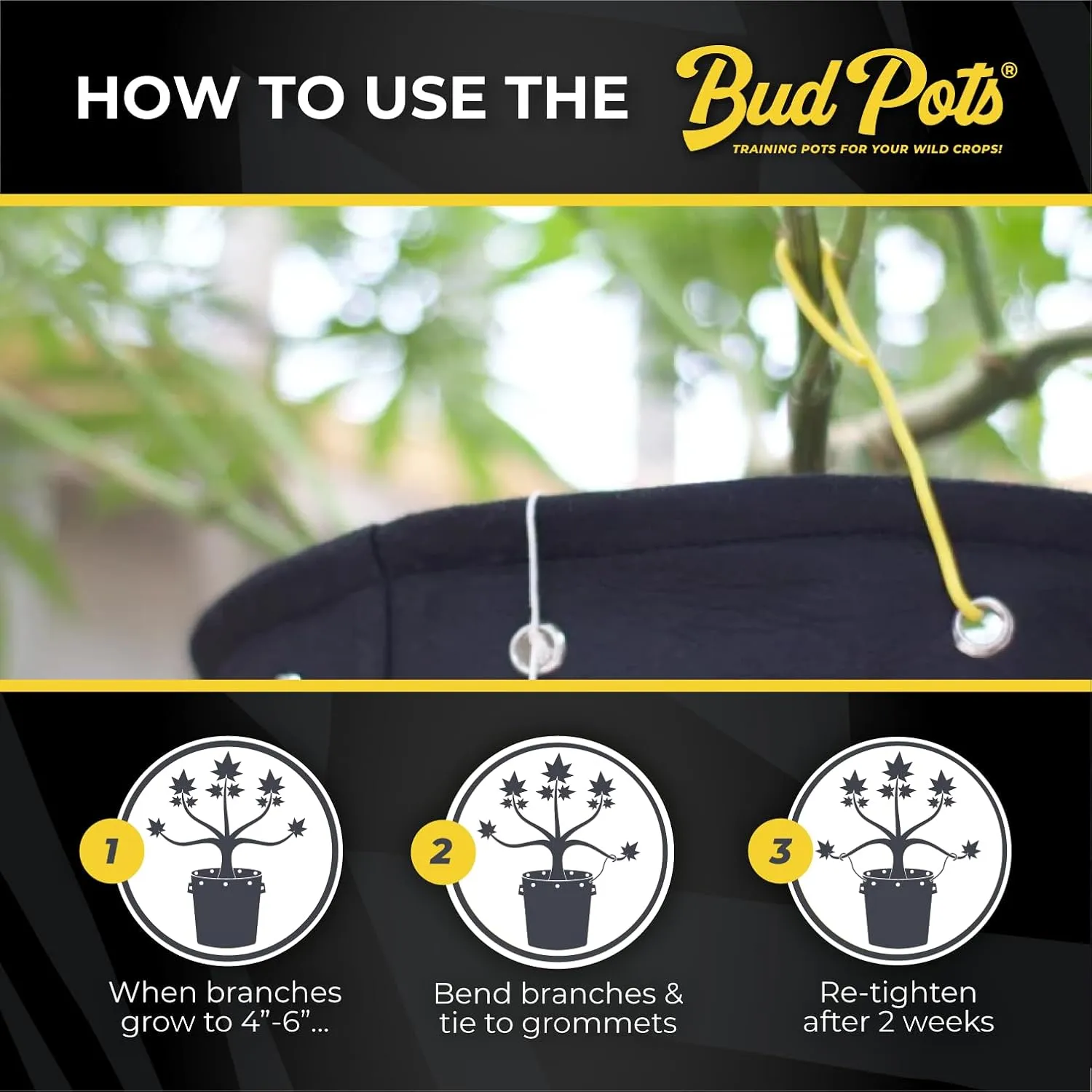 BudPots for Optimal Plant Growth | 25 Gallon Fabric Pots (94.5L) |2-Pack | Metal Reinforced Rim - Sturdy & Never Collapses | Promotes Dense & Healthy Roots | Low Stress Training | Reusable