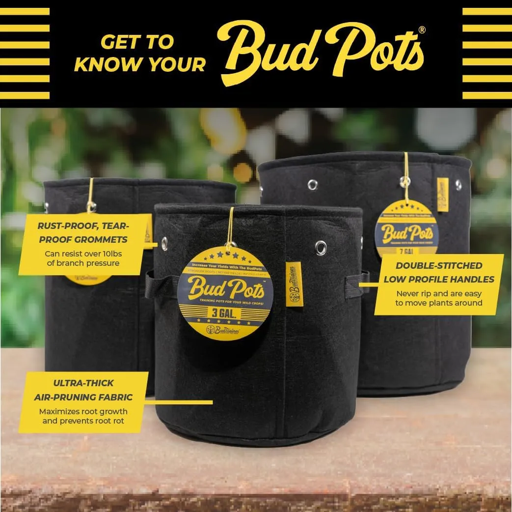 BudPots for Optimal Plant Growth | 25 Gallon Fabric Pots (94.5L) |2-Pack | Metal Reinforced Rim - Sturdy & Never Collapses | Promotes Dense & Healthy Roots | Low Stress Training | Reusable