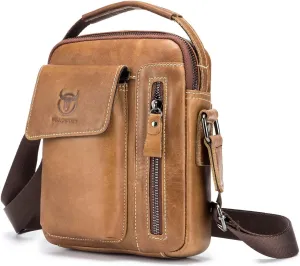 BULLCAPTAIN Genuine Leather Men Bags Shoulder Bag for Mens Everyday Casual Messenger Bag Handbag