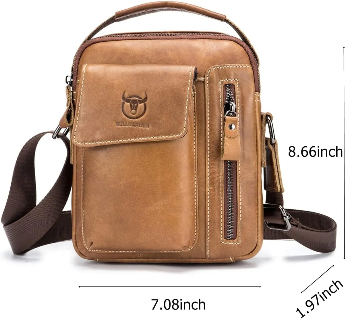 BULLCAPTAIN Genuine Leather Men Bags Shoulder Bag for Mens Everyday Casual Messenger Bag Handbag