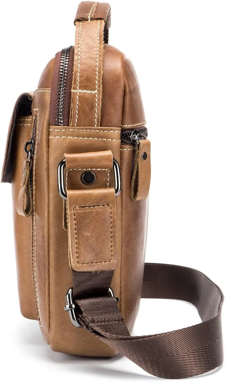 BULLCAPTAIN Genuine Leather Men Bags Shoulder Bag for Mens Everyday Casual Messenger Bag Handbag