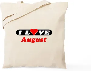 CafePress I Love August Tote Bag Reusable Natural Beige Canvas Shopping Bag