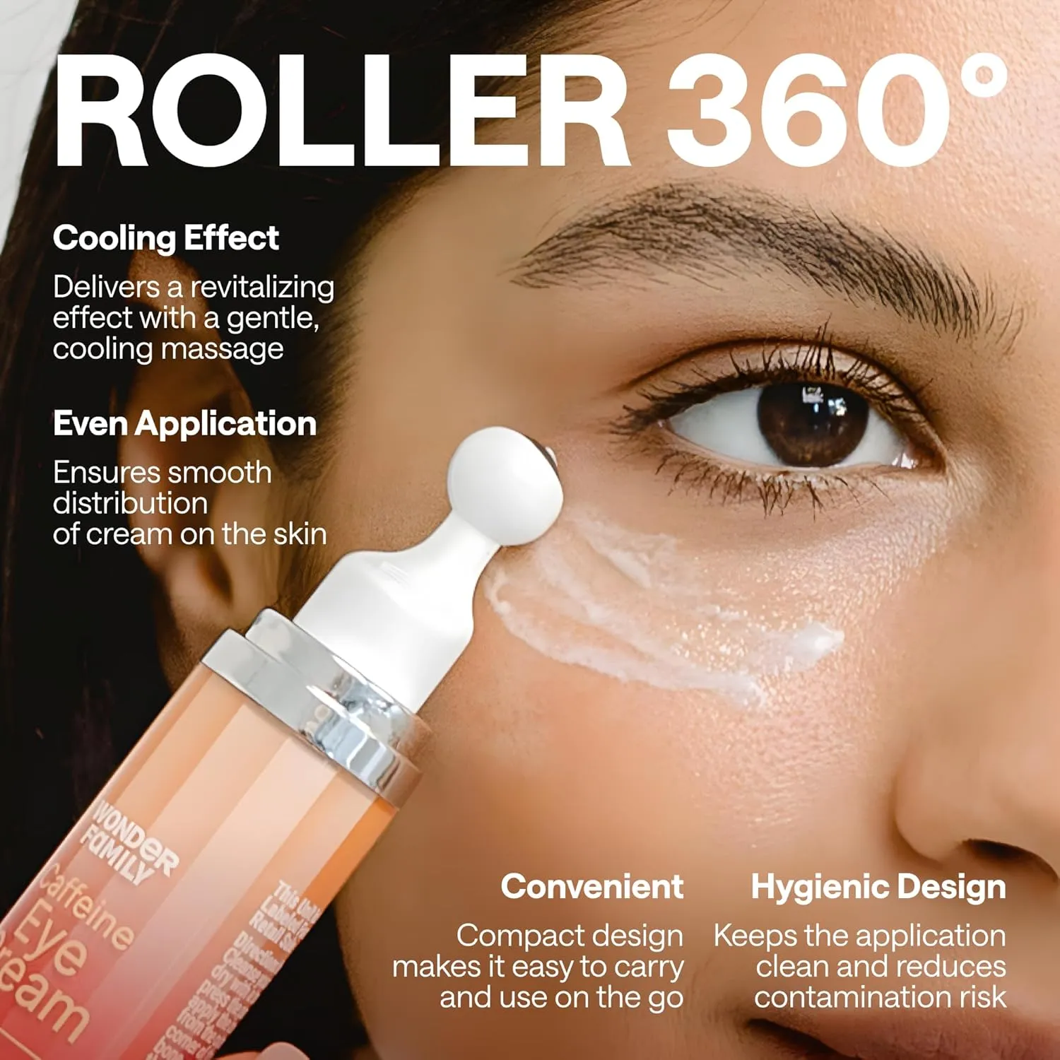 Caffeine Under Eye Cream for Puffiness and Bags Under Eyes - Roller for Puffy Eyes and Dark Circles Under Eye Treatment for Women, Men - Hyaluronic Acid and Niacinamide Serum (3-pack)