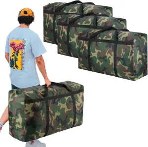 Camouflage Extra Large Moving Bags, Heavy Duty Storage Bags, 600D Oxford Cloth Wrap Around Handles Double Zipper, Waterproof Reusable Convenient (100L-3P)