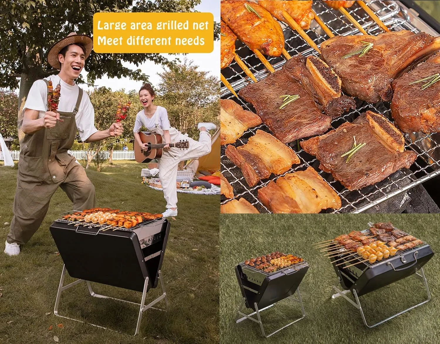 Camping Burner Portable, Foldable Camping Stove, Stainless Steel BBQ Charcoal Grill Outdoor for Camping Picnic Backpacking, Detachable Charcoal Basin for Easy CleaningS