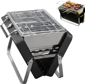 Camping Burner Portable, Foldable Camping Stove, Stainless Steel BBQ Charcoal Grill Outdoor for Camping Picnic Backpacking, Detachable Charcoal Basin for Easy CleaningS