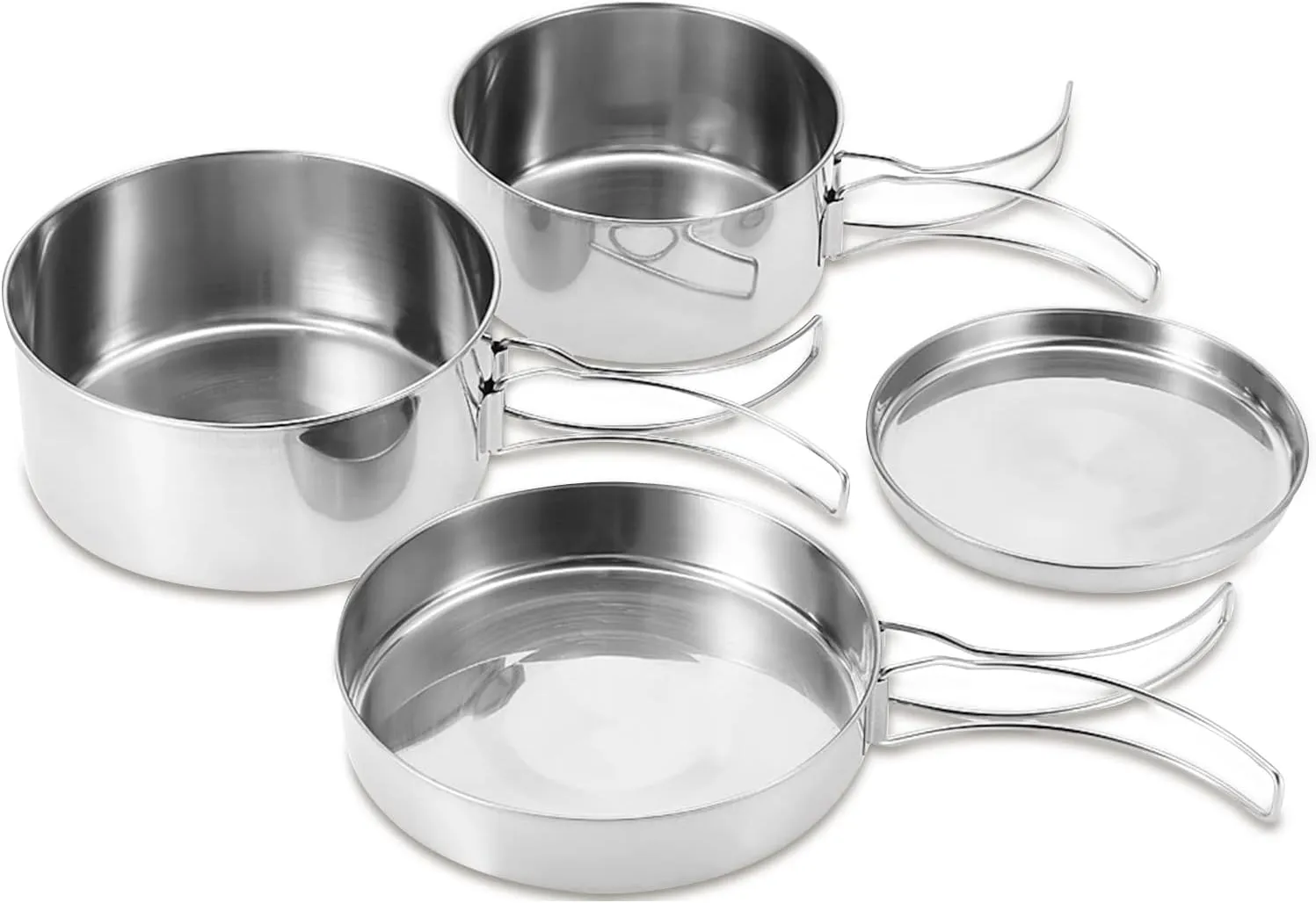 Camping Pots Pans, 4Pcs Portable Foldable Stainless Steel Combination Pot Cookware Set Camping Kitchenware Picnic Outdoor Pan Pot Plate Tableware Backpacking Gear for Camping Hiking Picnic