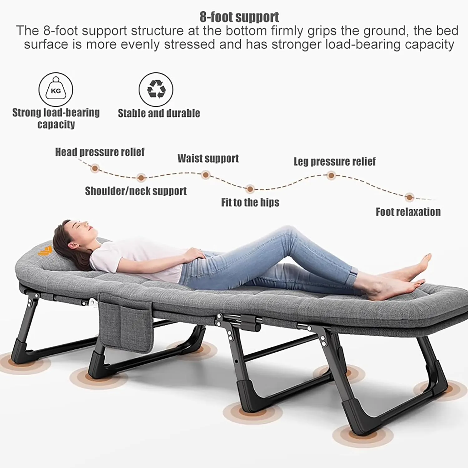 Camping Sleeping Cot, Heavy Duty Sleeping Cots, 6-Position Folding Cot, Lounge Chair with Mattress, Portable Travel Camp Cots for Home, Office Nap and Outdoor Beach(180x60CM)