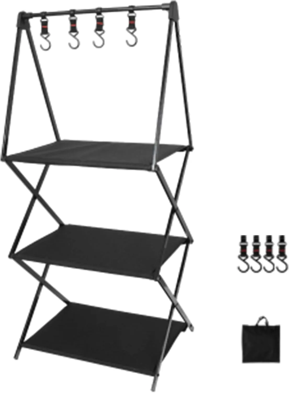 Camping Storage Rack, Folding Storage Rack Multi-Layer, Portable Collapsible Aluminum Alloy Storage Rack, Outdoor Tools Hanging Organizer with Hooks, Camping, Picnic, BBQ (B)