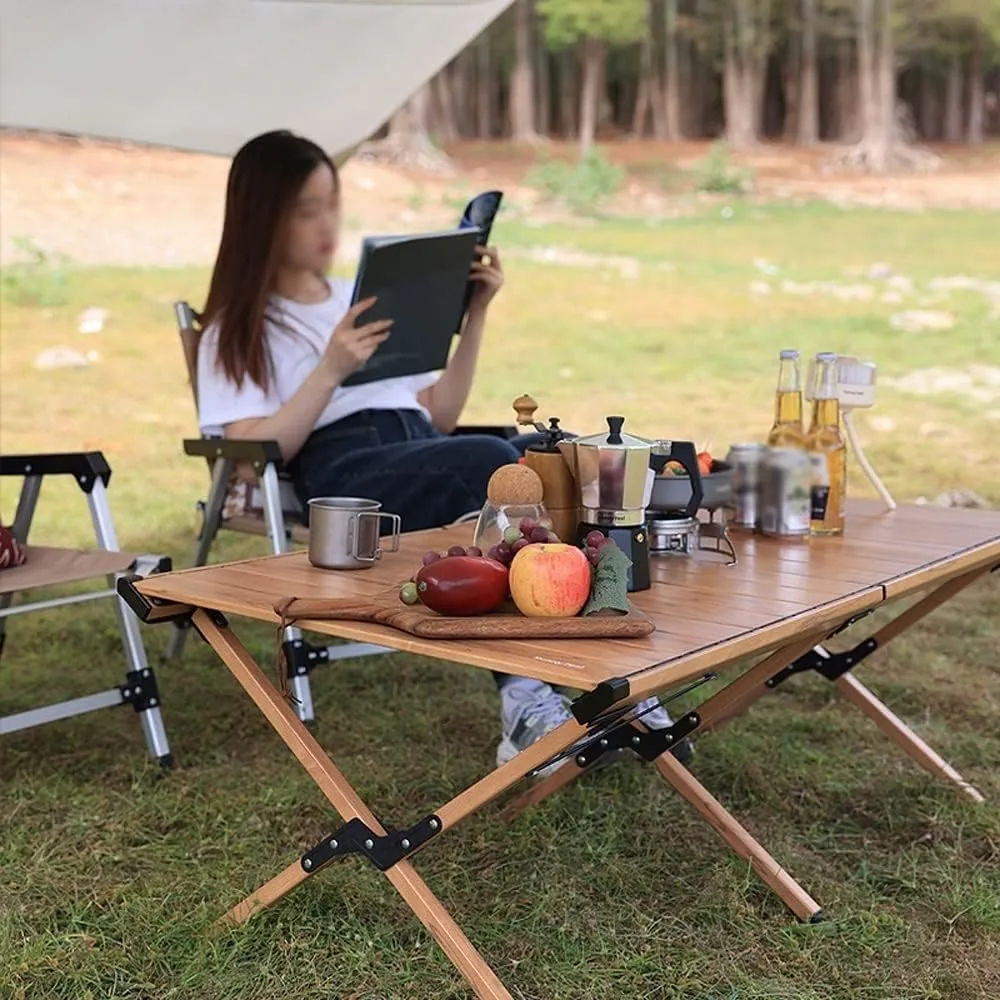 Camping Table, Outdoor Portable Folding Camping Table with Aluminum Roll Up Tabletop and Carrying Bags for Picnic, Cooking, Camping, Beach(A)