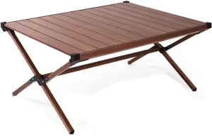 Camping Table, Outdoor Portable Folding Camping Table with Aluminum Roll Up Tabletop and Carrying Bags for Picnic, Cooking, Camping, Beach(A)