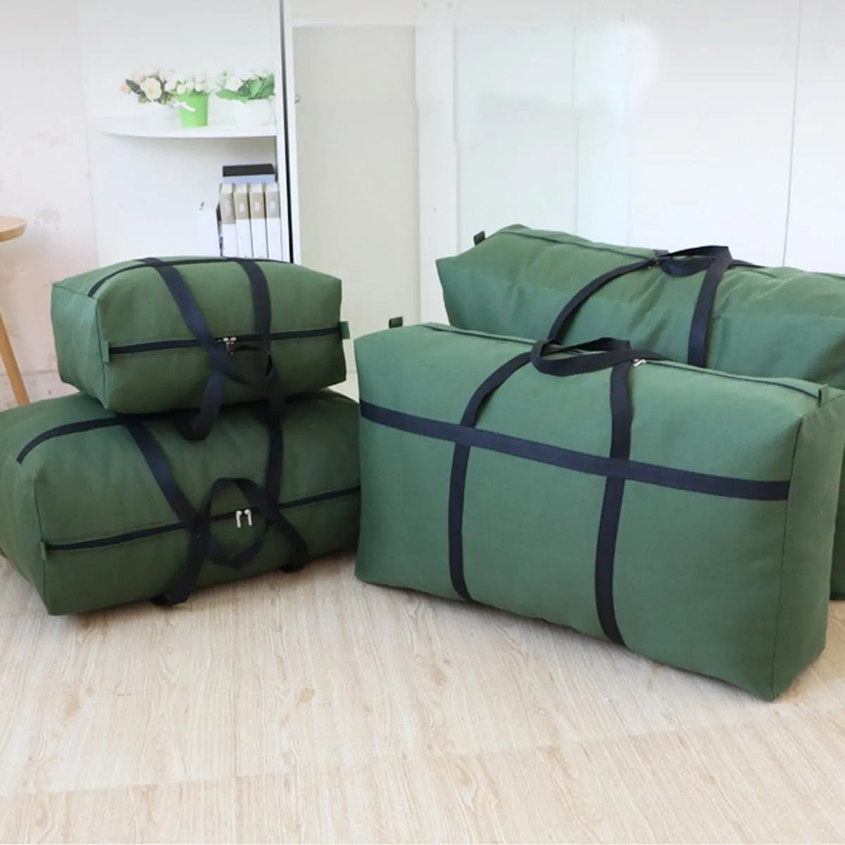 Canvas Extra Large Storage Bags Duffle Bags Organizer Bags for Space Saving Moving Storage (180L, Black)