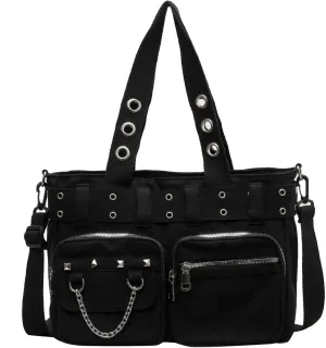 Canvas Grunge Gothic Crossbody Bag, Y2K Punk Messenger Bag for Women