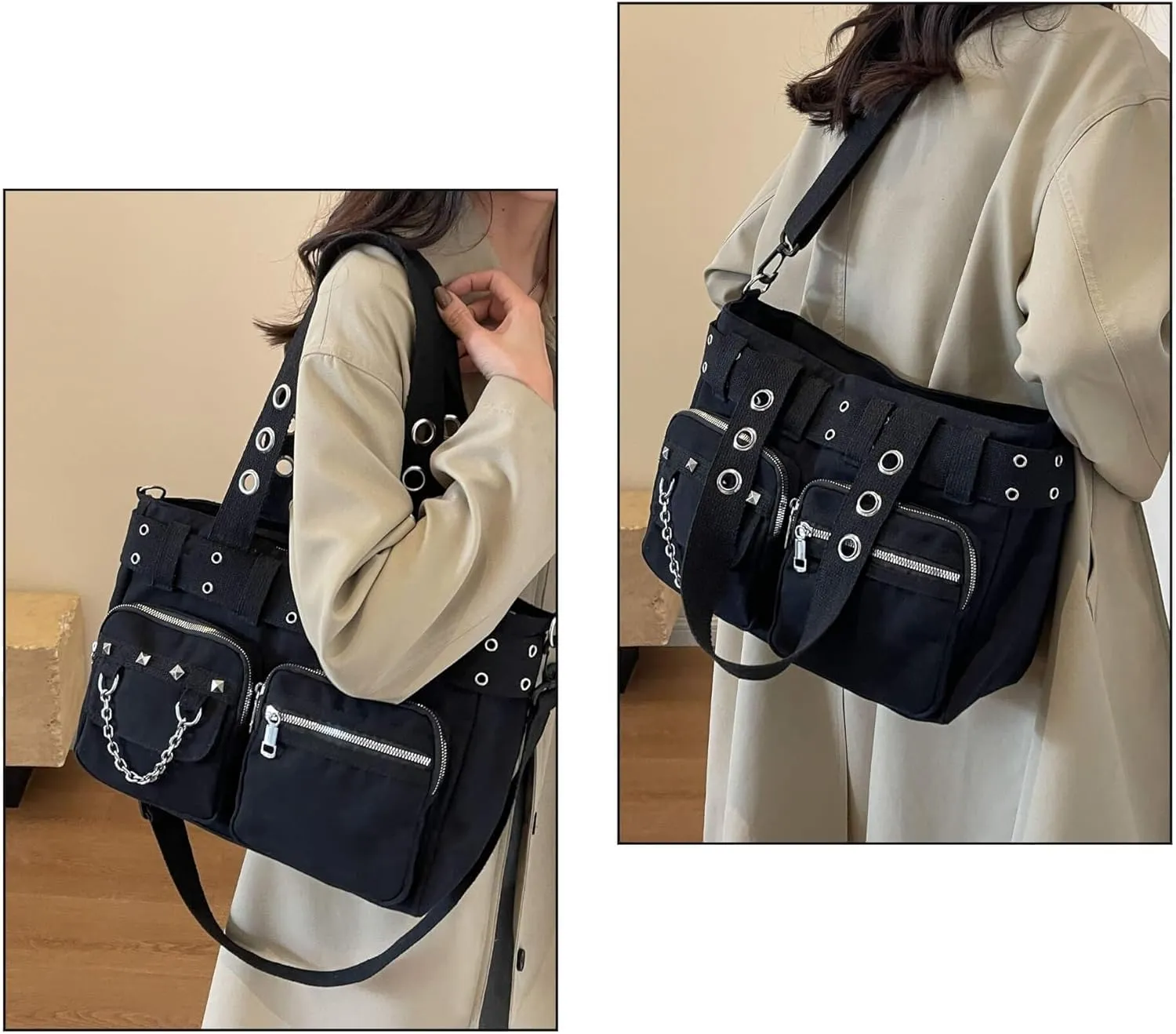 Canvas Grunge Gothic Crossbody Bag, Y2K Punk Messenger Bag for Women