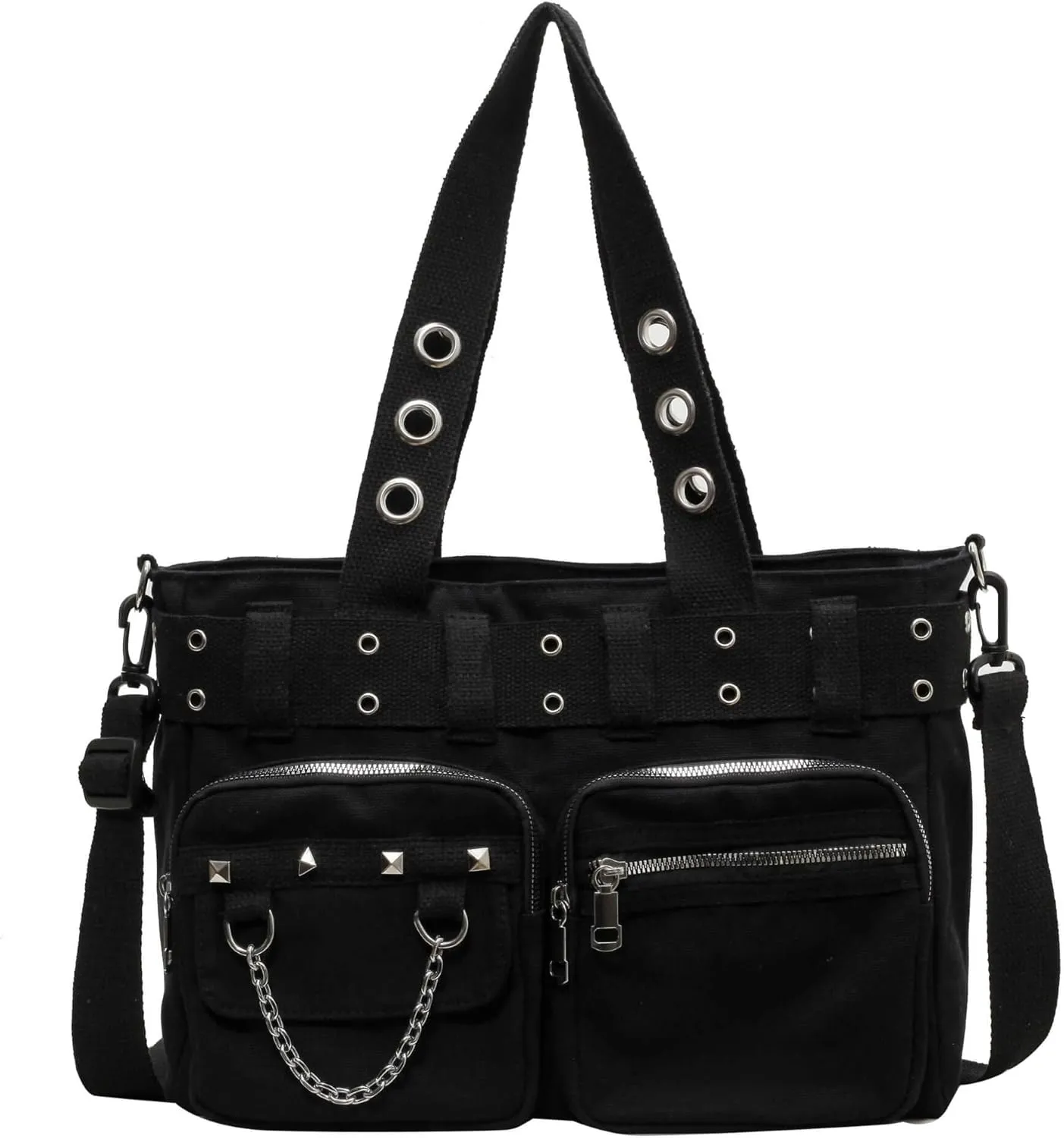 Canvas Grunge Gothic Crossbody Bag, Y2K Punk Messenger Bag for Women