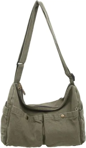 Canvas Messenger Bag Cute Crossbody Tote Bag Shoulder for Women Men for School Aesthetic Hobo with Multiple Pockets
