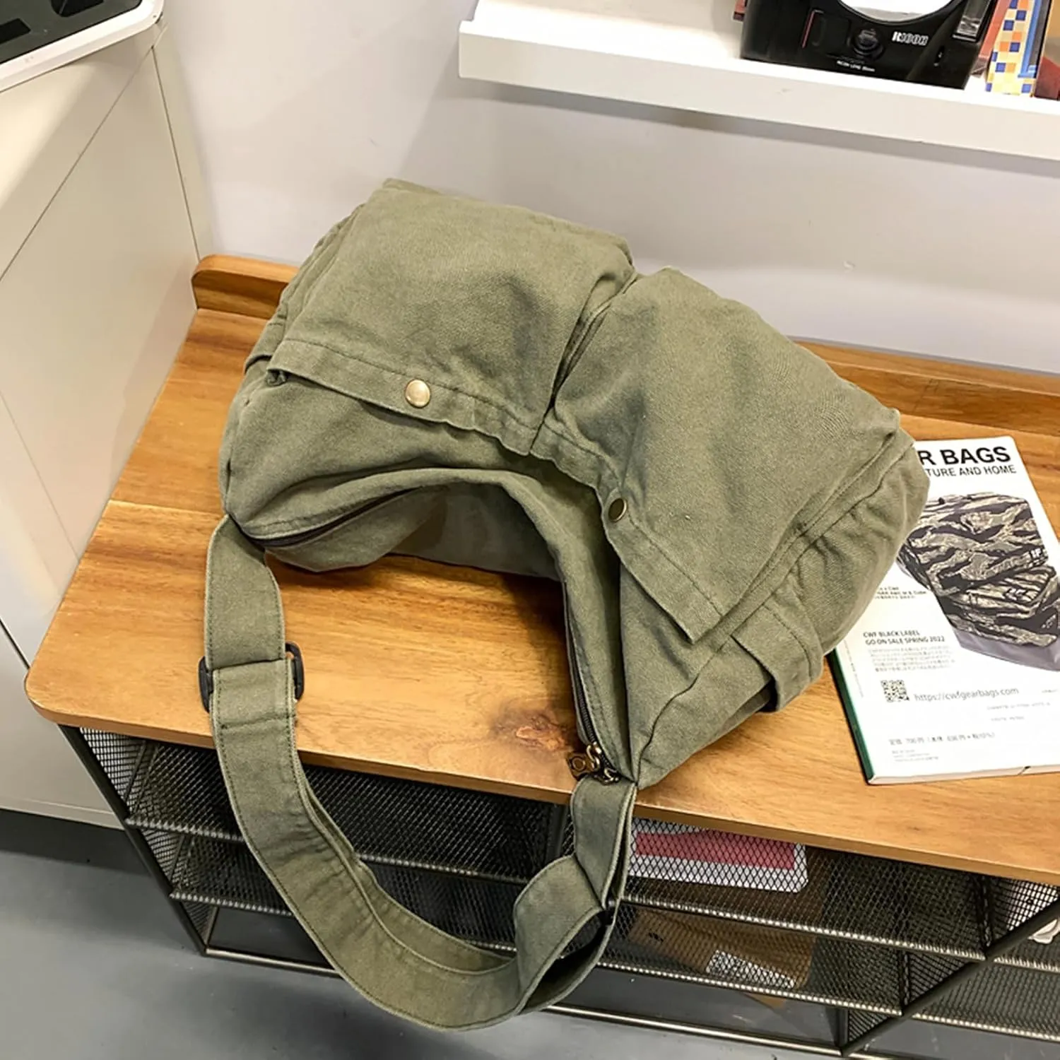 Canvas Messenger Bag Cute Crossbody Tote Bag Shoulder for Women Men for School Aesthetic Hobo with Multiple Pockets
