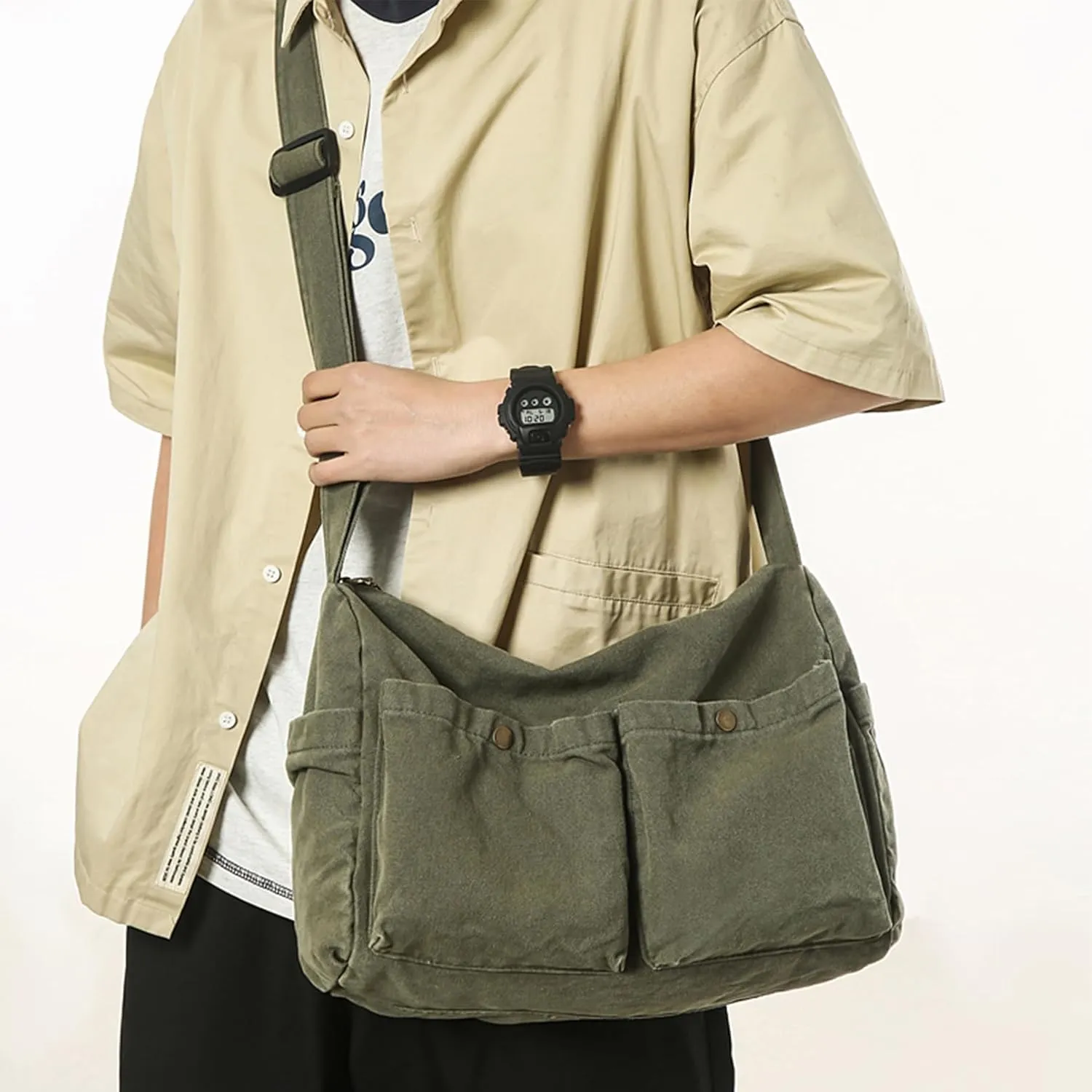 Canvas Messenger Bag Cute Crossbody Tote Bag Shoulder for Women Men for School Aesthetic Hobo with Multiple Pockets