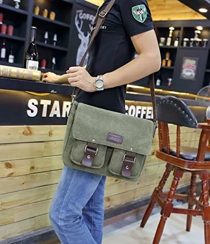 Canvas Messenger Bag for Men & Women - Vintage Shoulder Bag Satchel Bag Laptop Crossbody Campus Work Bag
