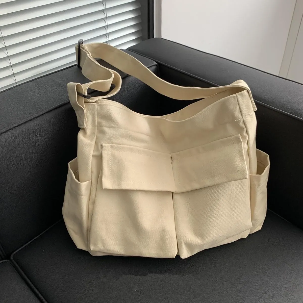 Canvas Messenger Bag Large Hobo Crossbody Bags with Multiple Pockets,School Vintage Shoulder Laptop Bag for Women and Men