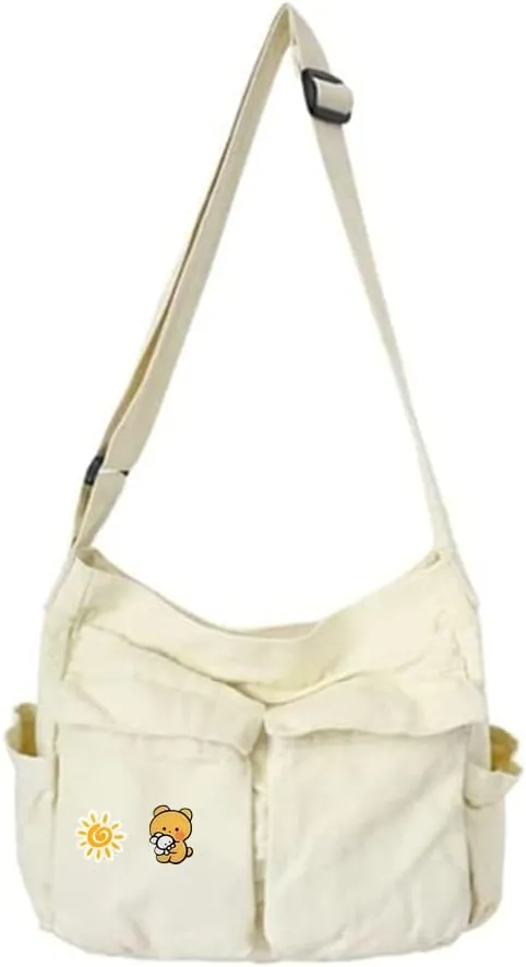 Canvas Messenger Bag Large Hobo Crossbody Bags with Multiple Pockets,School Vintage Shoulder Laptop Bag for Women and Men