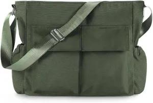 Canvas Messenger Bag, Military Green, Crossbody Shoulder Bag with Multiple Pockets