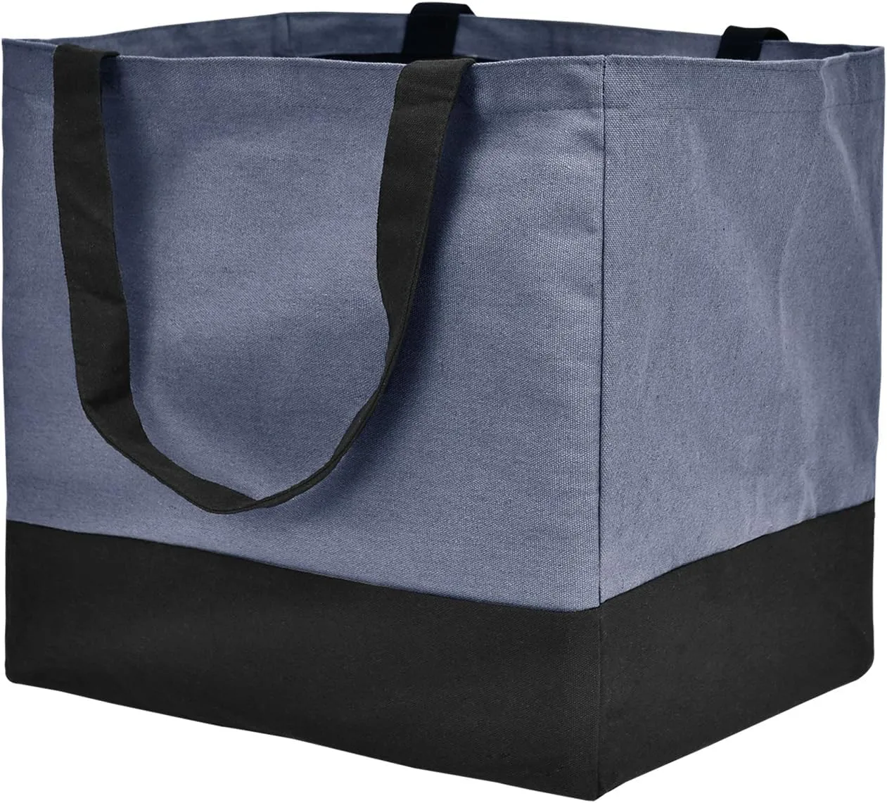 Canvas Reusable Grocery Bags Heavy Duty, 8.3 gal Foldable Large Canvas Tote Bag with Handles, Holds 60 lbs Canvas Shopping Bags & Washable Eco-friendly Bags with 5 Pockets, Blue Black 1 Bags