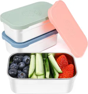 Caperci 3-Pack Large Stainless Steel Snack Containers with Silicone Lids - 15oz Reusable Small Food Storage Deli Containers for Snacks & Meal Prep, Leak-Proof, Easy Open & BPA-Free (440ML)