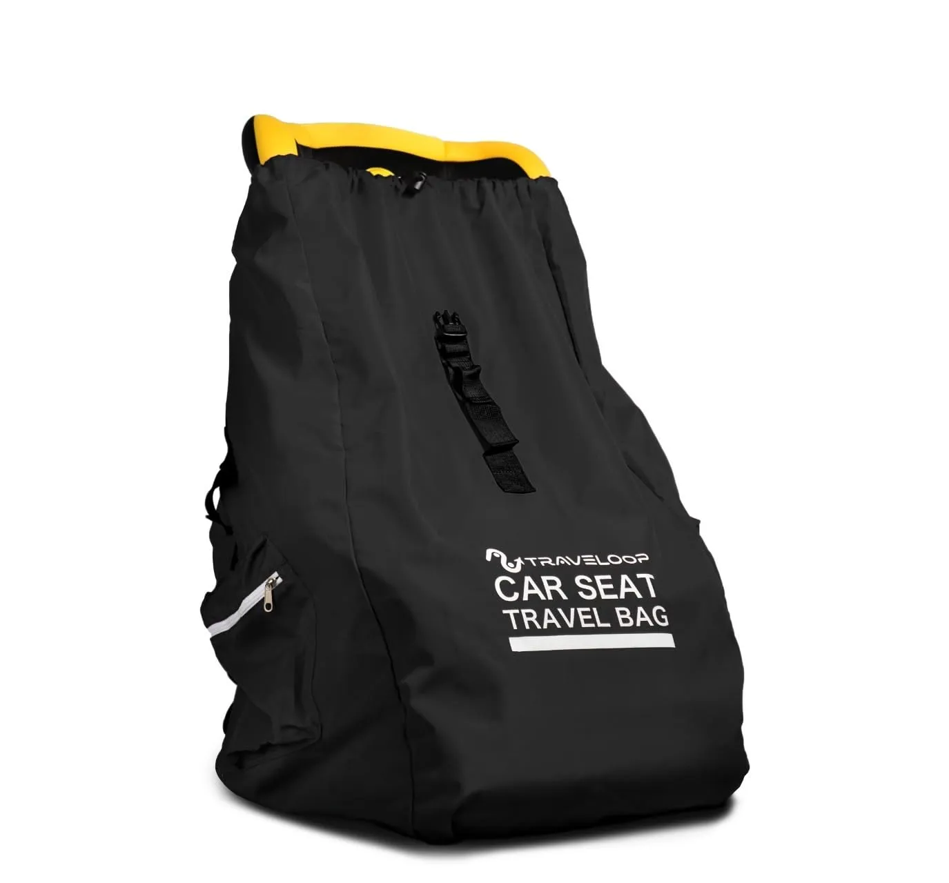 Car Seat Travel Bag for Airplane – Double-Closure Gate Check Bag for Car Seats with Padded Shoulder Straps, Rubberized Carrying Handle & Storage Pouch – 18x18x34in (Black)