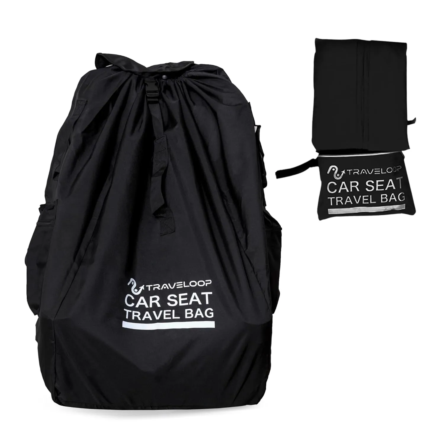 Car Seat Travel Bag for Airplane – Double-Closure Gate Check Bag for Car Seats with Padded Shoulder Straps, Rubberized Carrying Handle & Storage Pouch – 18x18x34in (Black)