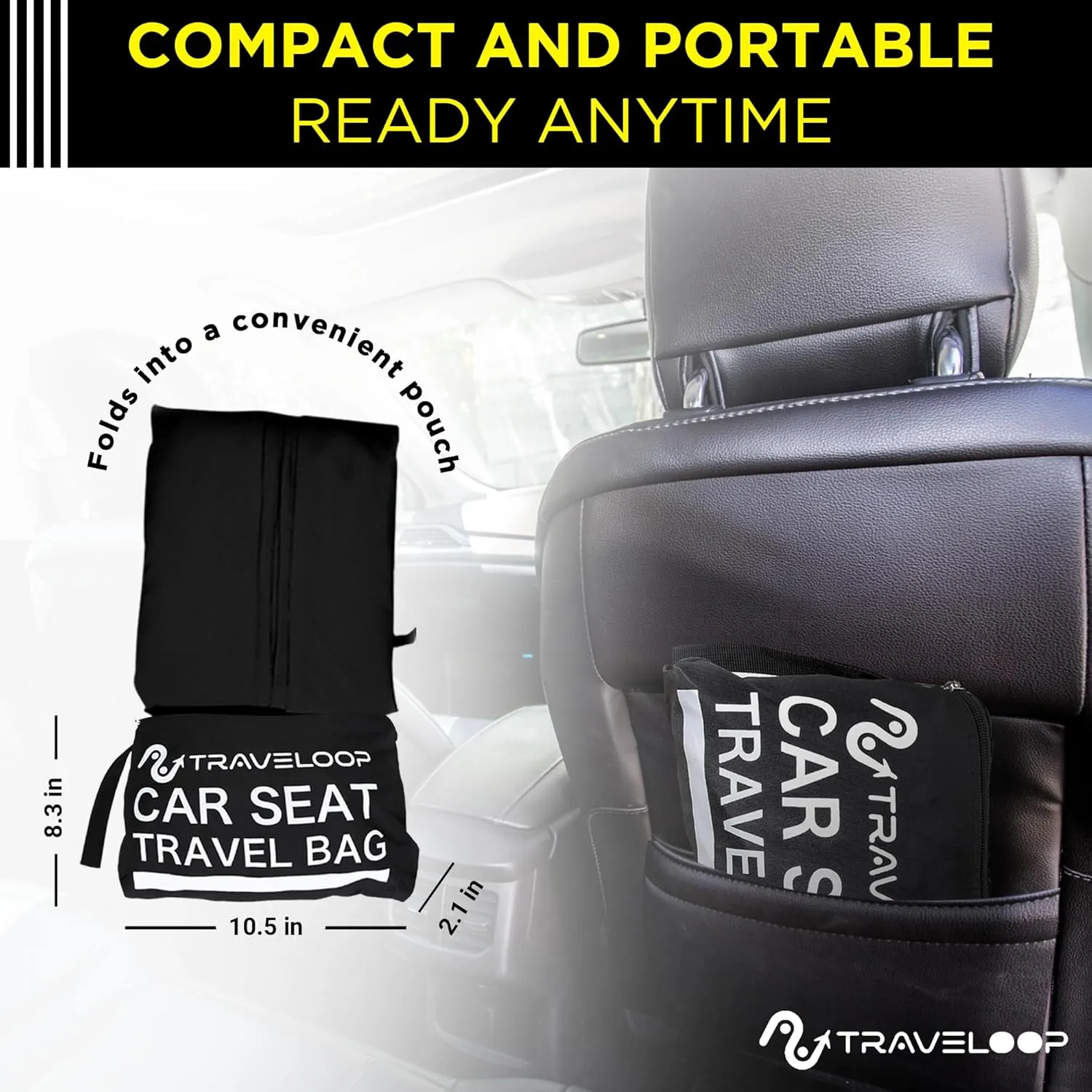 Car Seat Travel Bag for Airplane – Double-Closure Gate Check Bag for Car Seats with Padded Shoulder Straps, Rubberized Carrying Handle & Storage Pouch – 18x18x34in (Black)