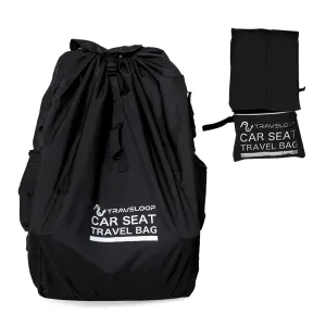 Car Seat Travel Bag for Airplane – Double-Closure Gate Check Bag for Car Seats with Padded Shoulder Straps, Rubberized Carrying Handle & Storage Pouch – 18x18x34in (Black)
