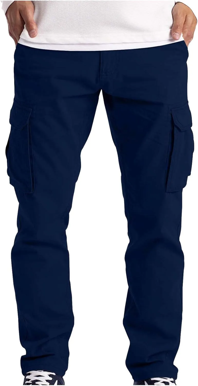 Cargo Pants for Men Casual Big and Tall Athletic Joggers Pants Solid Loose Baggy Sweatpants with Multi Pockets