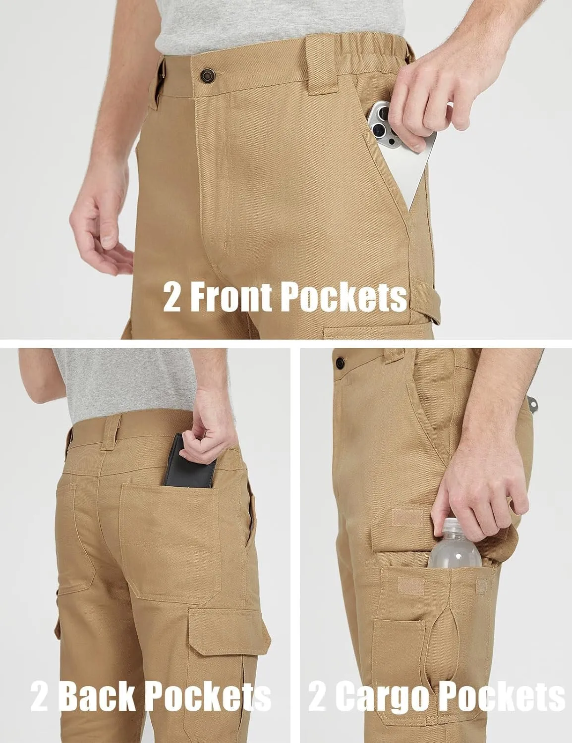 Cargo Pants for Men Ripstop Carpenter Work Pants Relaxed Fit Twill Cotton Casual Hiking Pants