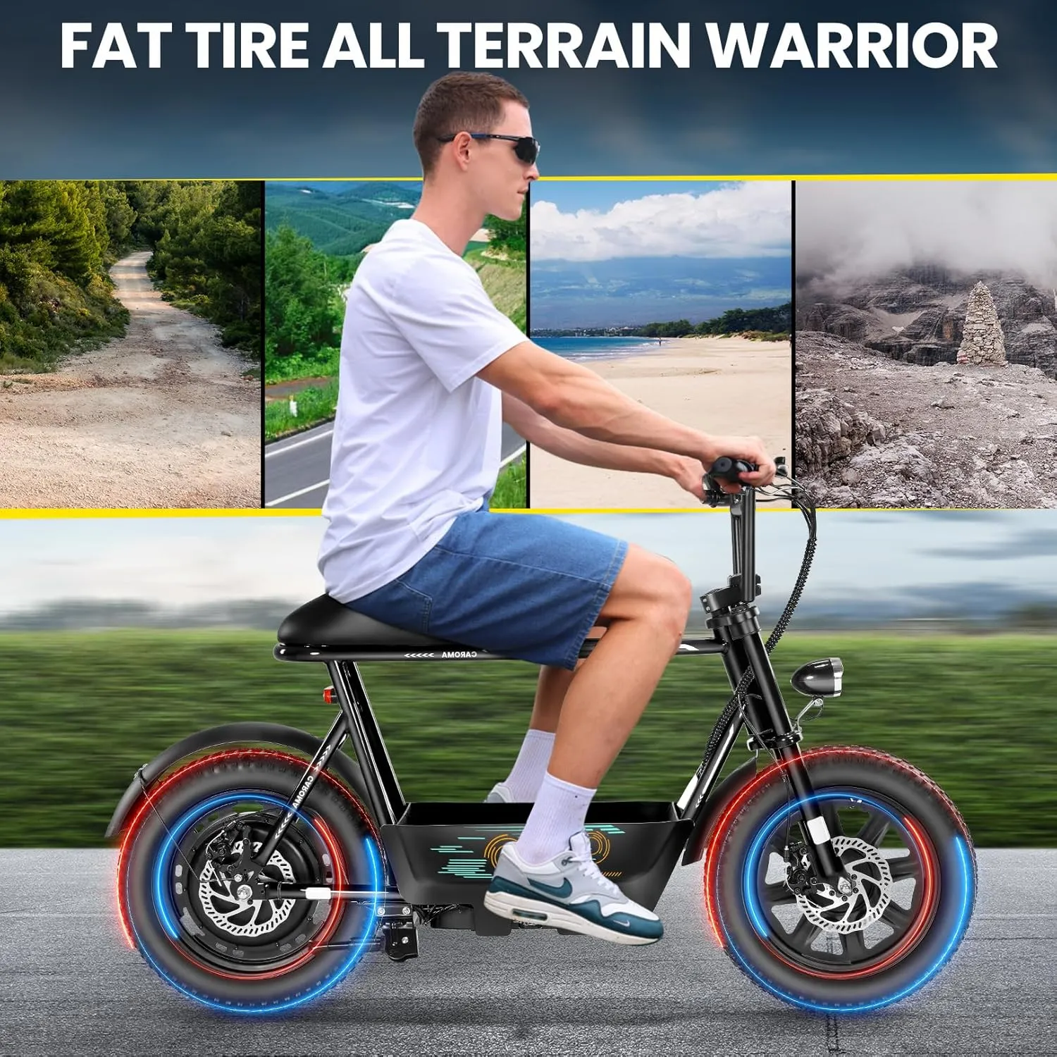 Caroma Peak 1200W Electric Scooter with Seat, 16"*3" Fat Tire Electric Dirt Bike for All-Terrain, 30 Miles Ranges 20MPH Max Speed, Electric Motorcycle with Storage Basket for Adults Cargo & Commuting