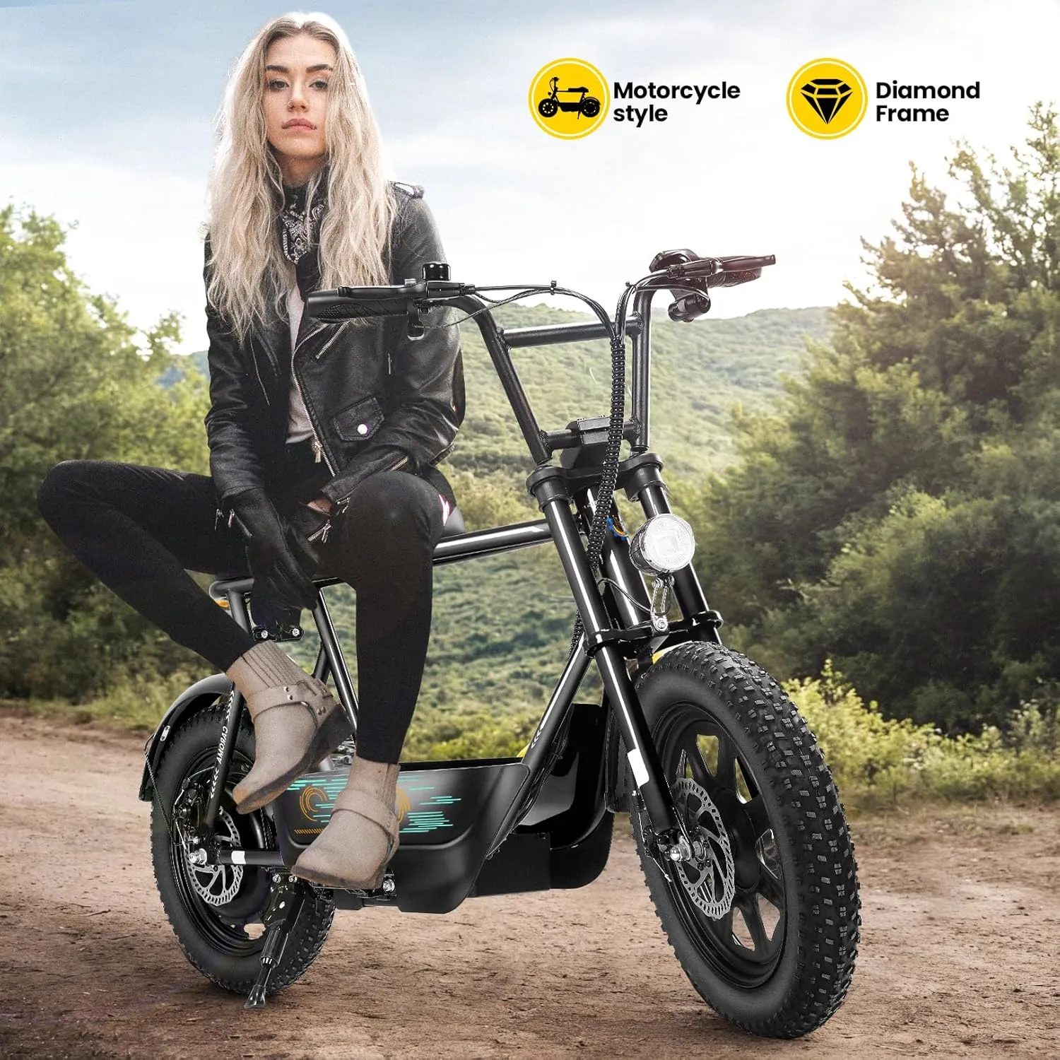 Caroma Peak 1200W Electric Scooter with Seat, 16"*3" Fat Tire Electric Dirt Bike for All-Terrain, 30 Miles Ranges 20MPH Max Speed, Electric Motorcycle with Storage Basket for Adults Cargo & Commuting
