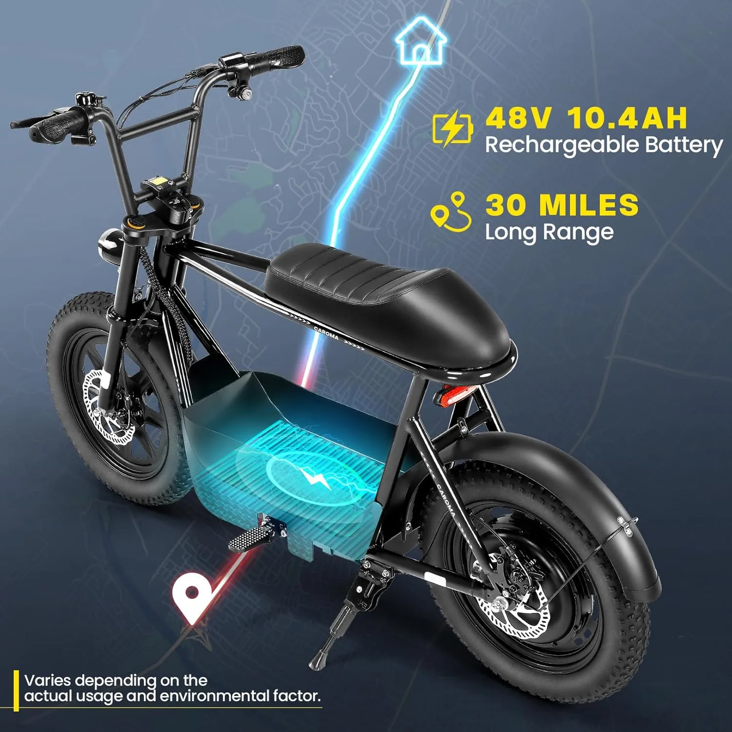 Caroma Peak 1200W Electric Scooter with Seat, 16"*3" Fat Tire Electric Dirt Bike for All-Terrain, 30 Miles Ranges 20MPH Max Speed, Electric Motorcycle with Storage Basket for Adults Cargo & Commuting