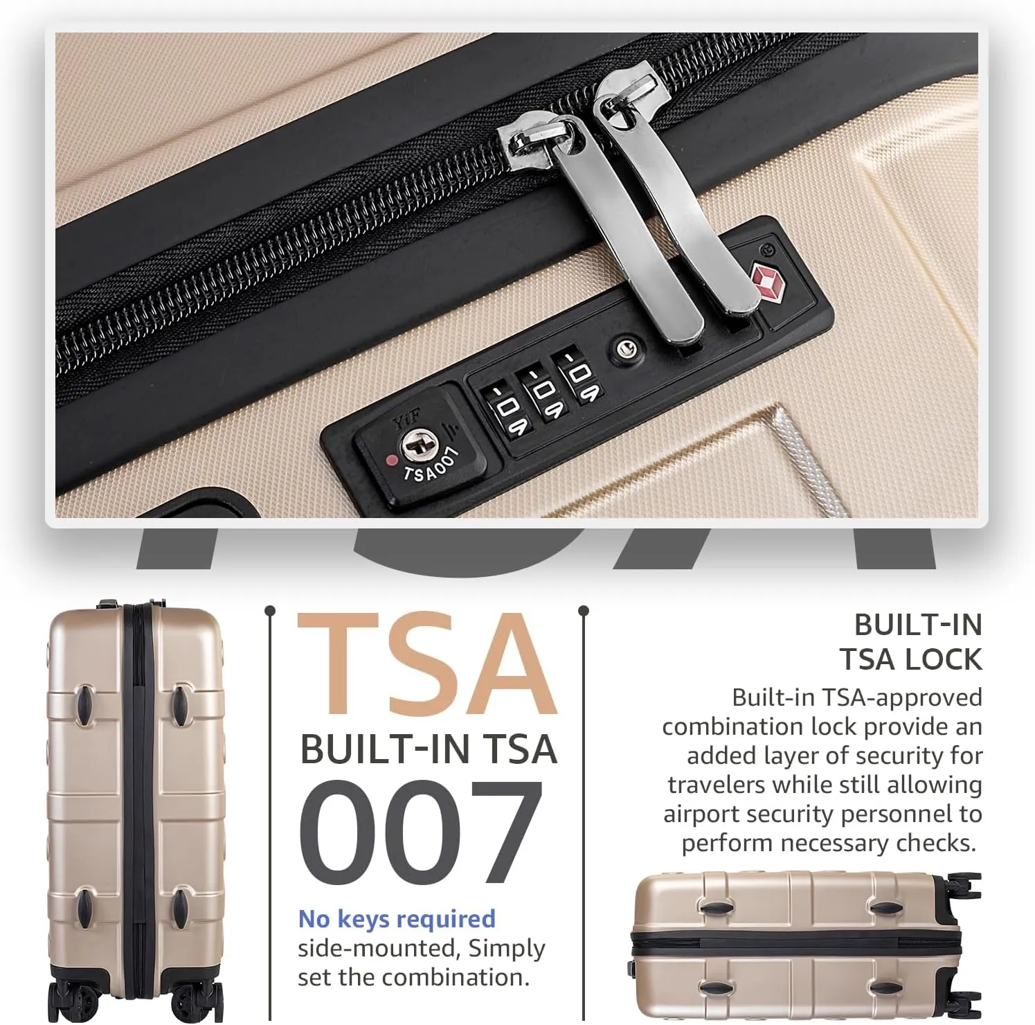 Carry-on Luggage with Spinner Wheels,Suitcases PC ABS Hard Shell - 20in TSA Lock Lightweight Carry on