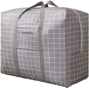 Carry On Water-Resistant Multi-function Duffel bag Collapsible Hand luggage bags for travel Large Lightweight, Storage Bags with Reinforced Handle (90L, Grey grid)