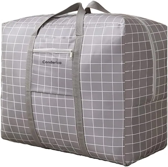 Carry On Water-Resistant Multi-function Duffel bag Collapsible Hand luggage bags for travel Large Lightweight, Storage Bags with Reinforced Handle (90L, Grey grid)