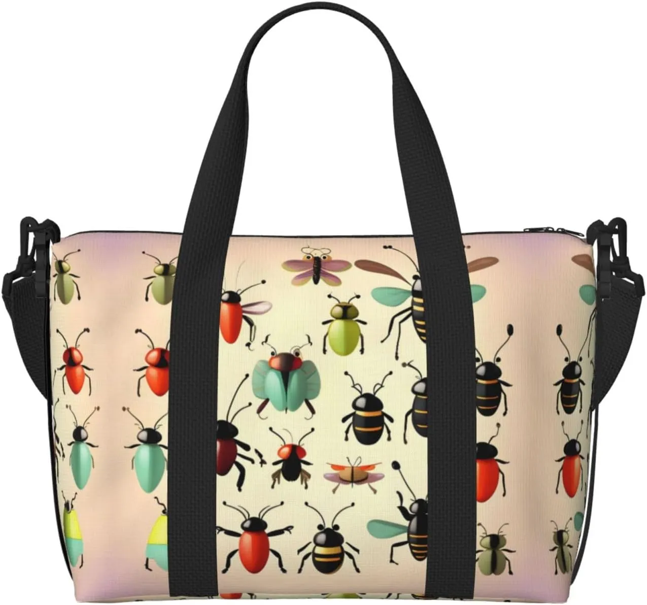 Cartoon small insects Hand-held messenger travel bag, suitable for work, travel, fitness, tourism, women's casual handbag with zipper,