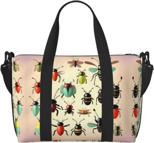 Cartoon small insects Hand-held messenger travel bag, suitable for work, travel, fitness, tourism, women's casual handbag with zipper,